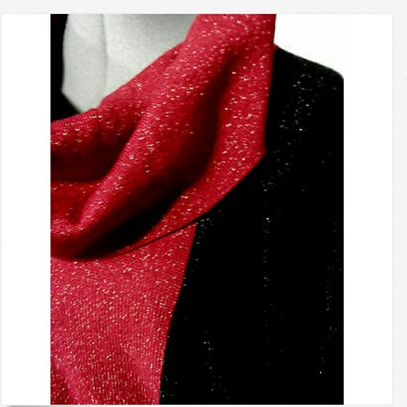 Nwt STYLE&CO. Cowl Sweater Top M Red Black panels - Picture 3 of 5